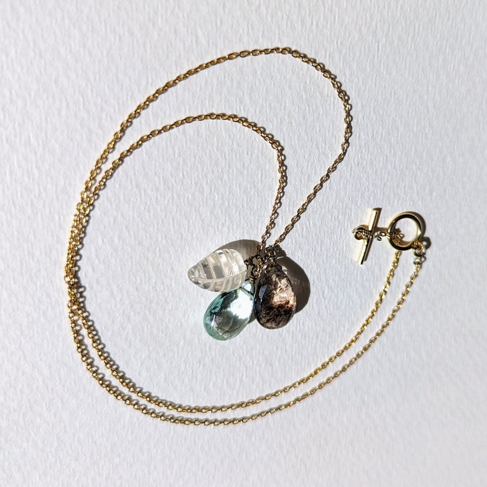 Multi Gemstone Dangle Pendant and Necklace  Gold Plate Sterling